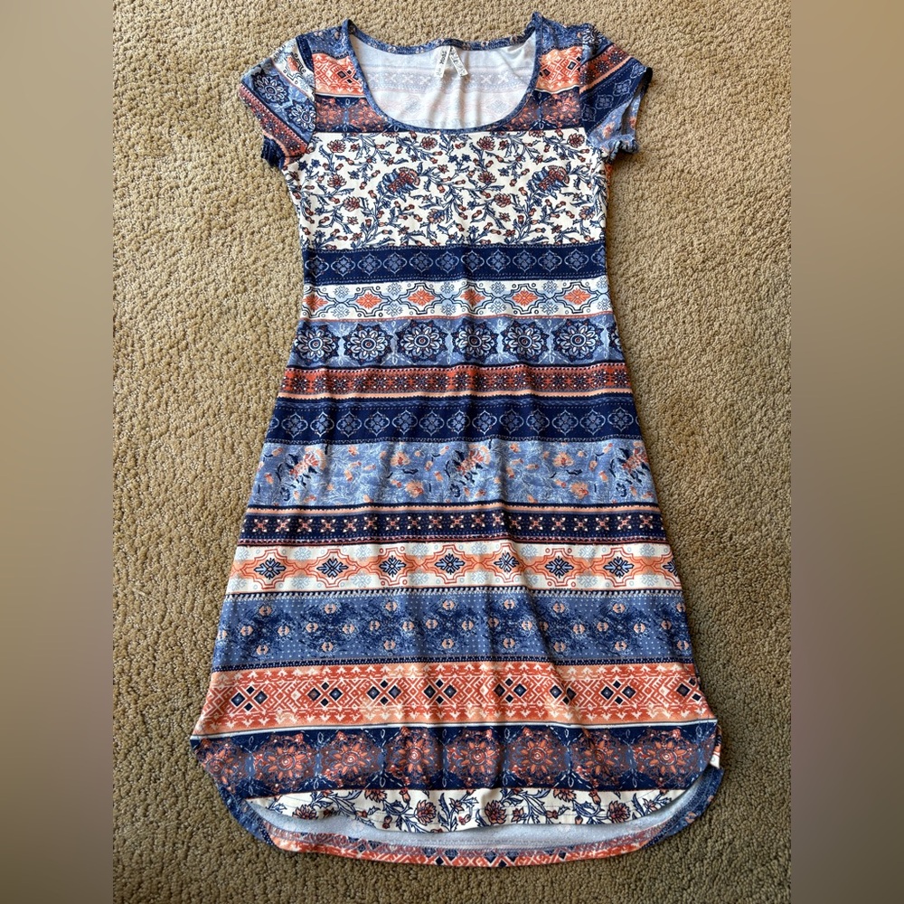 Mudd Blue and Orange Patterned Dress